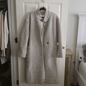 NWOT Banana Republic Long Knit Wool Twill Coat Light Heathe Grey